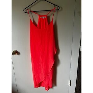 Be.You.tiful Neon Coral Pink High Low Tulip Wrap Dress Womens Large Summer Party